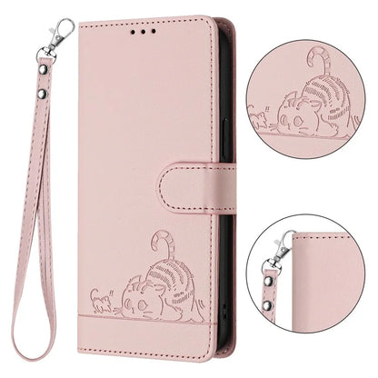 YB Imprinting Series-9 for Sony Xperia 1 V Case Stand View Leather Phone Cover Cat Mouse Pattern