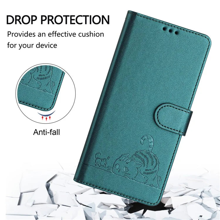YB Imprinting Series-9 for Sony Xperia 1 V Case Stand View Leather Phone Cover Cat Mouse Pattern