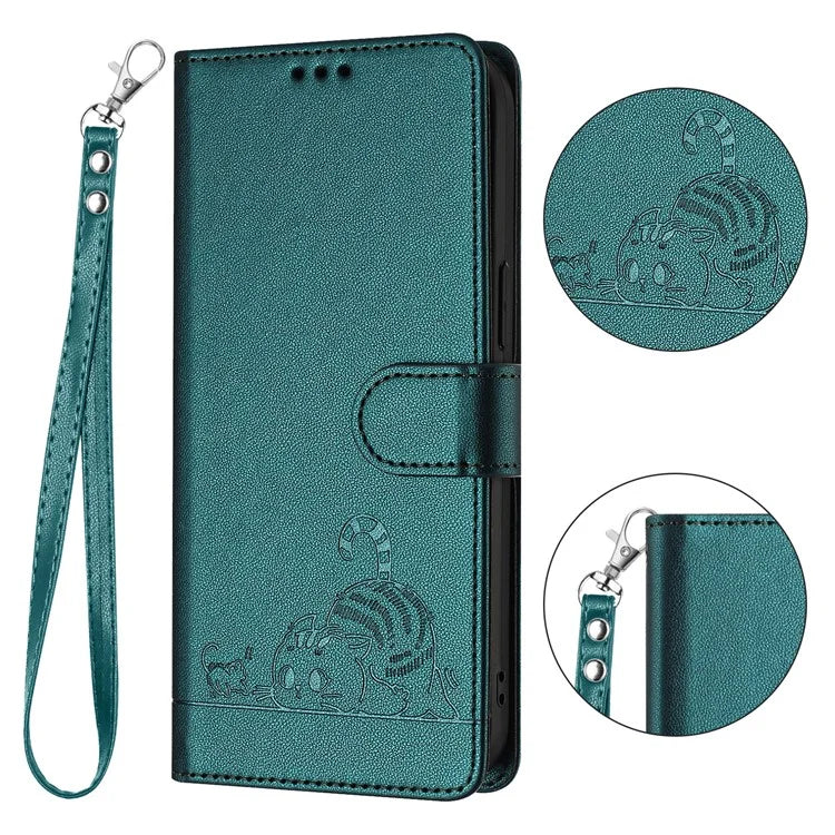 YB Imprinting Series-9 for Sony Xperia 1 V Case Stand View Leather Phone Cover Cat Mouse Pattern