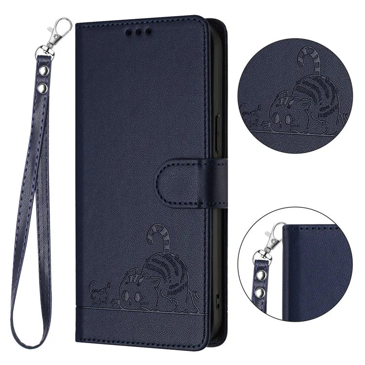 YB Imprinting Series-9 for Sony Xperia 1 V Case Stand View Leather Phone Cover Cat Mouse Pattern