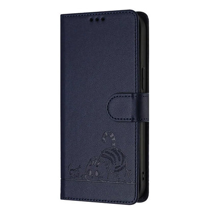 YB Imprinting Series-9 for Sony Xperia 1 V Case Stand View Leather Phone Cover Cat Mouse Pattern