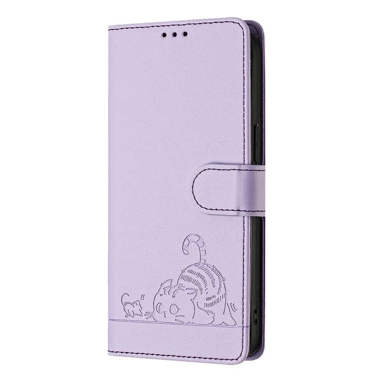YB Imprinting Series-9 for Sony Xperia 1 V Case Stand View Leather Phone Cover Cat Mouse Pattern