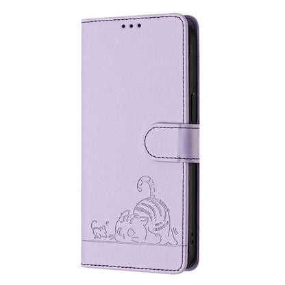 YB Imprinting Series-9 for Sony Xperia 1 V Case Stand View Leather Phone Cover Cat Mouse Pattern