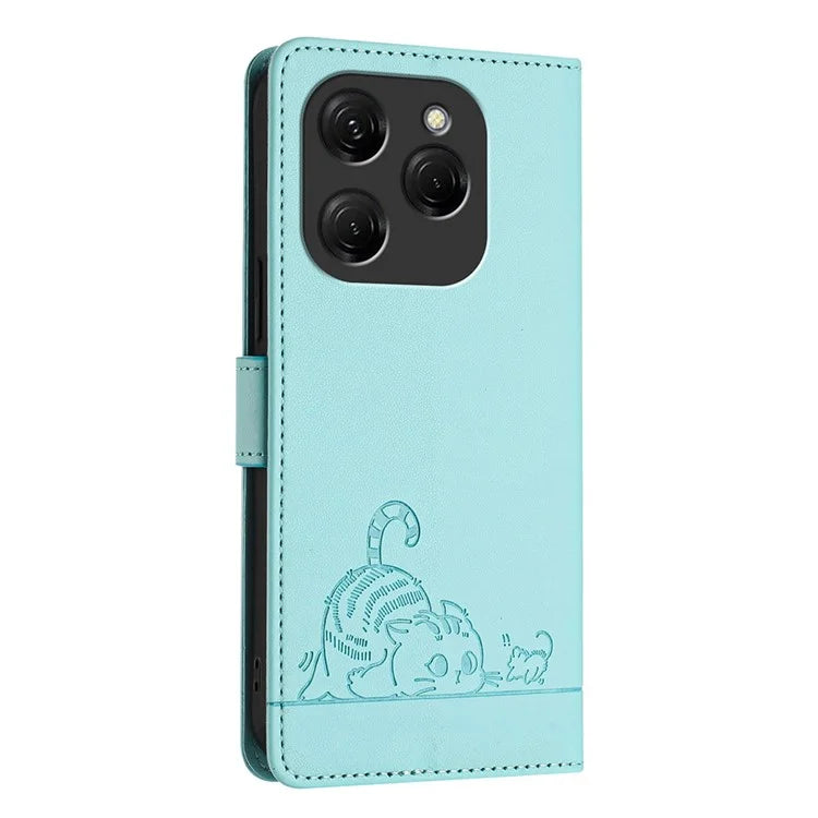 YB Imprinting Series-9 for TECNO Spark 20 Pro Case RFID Blocking Imprinted Leather Phone Cover