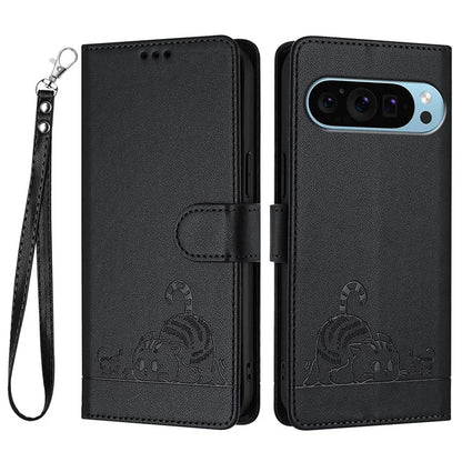 YB Imprinting Series-9 for Google Pixel 9 / 9 Pro Case PU Leather Cat Mouse Folio Phone Cover