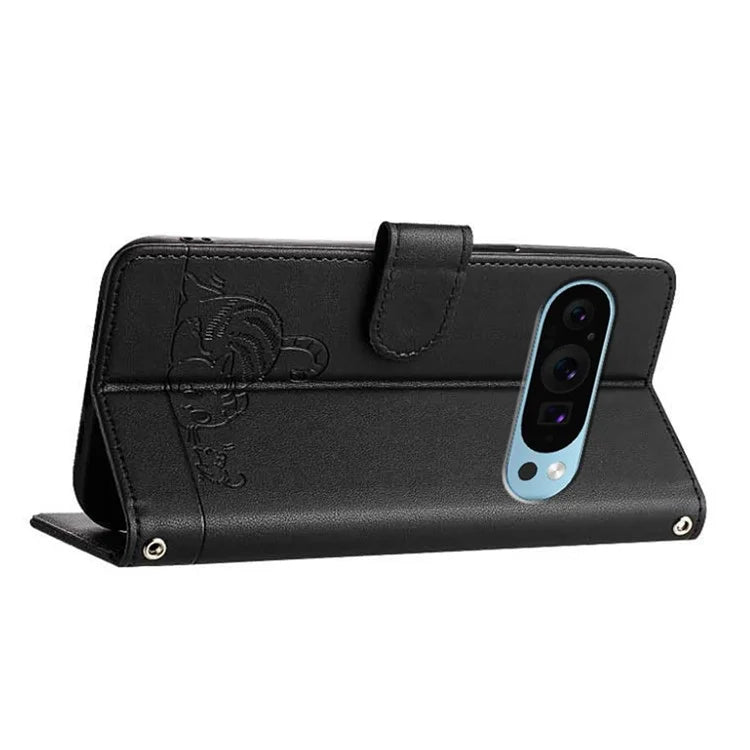 YB Imprinting Series-9 for Google Pixel 9 / 9 Pro Case PU Leather Cat Mouse Folio Phone Cover