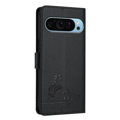 YB Imprinting Series-9 for Google Pixel 9 / 9 Pro Case PU Leather Cat Mouse Folio Phone Cover