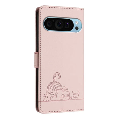 YB Imprinting Series-9 for Google Pixel 9 / 9 Pro Case PU Leather Cat Mouse Folio Phone Cover