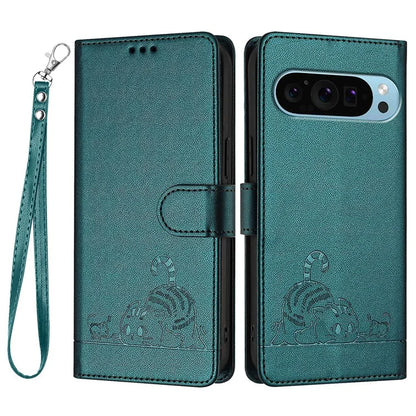 YB Imprinting Series-9 for Google Pixel 9 / 9 Pro Case PU Leather Cat Mouse Folio Phone Cover