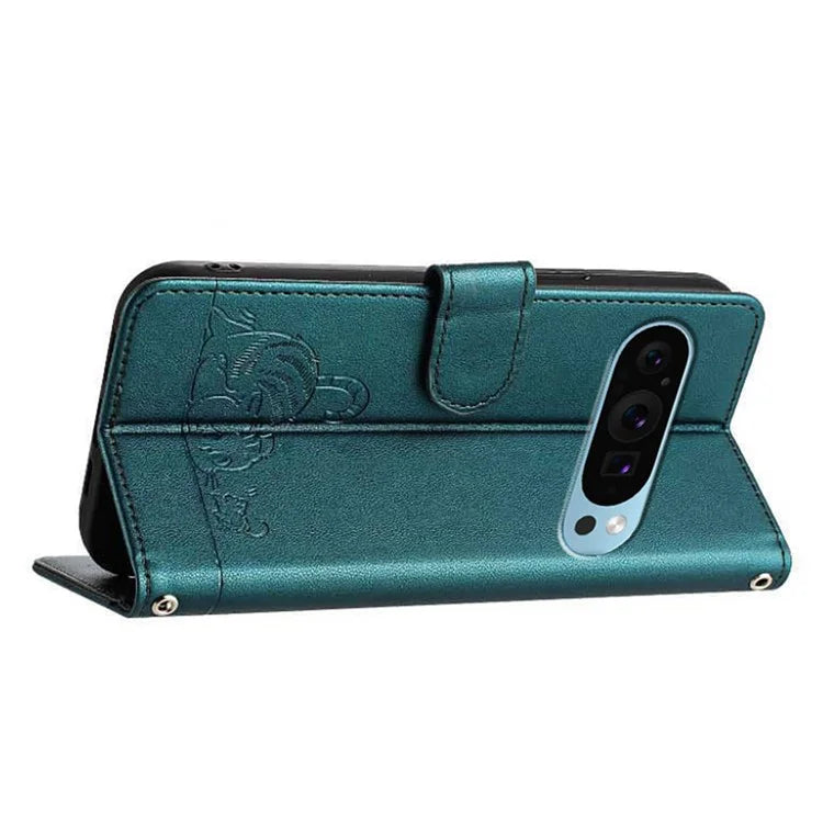 YB Imprinting Series-9 for Google Pixel 9 / 9 Pro Case PU Leather Cat Mouse Folio Phone Cover