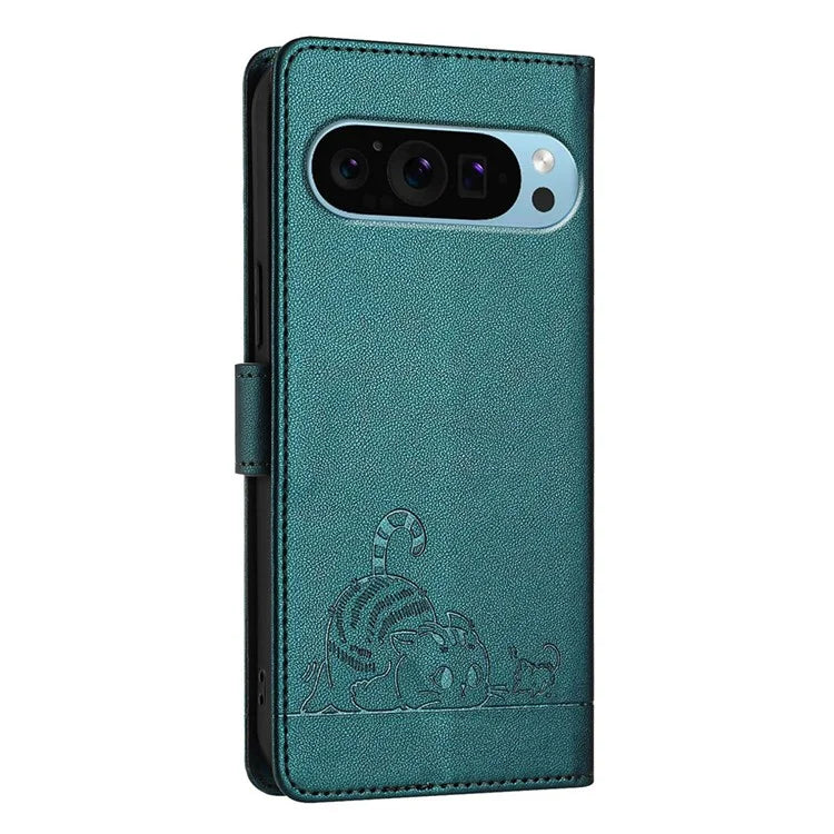 YB Imprinting Series-9 for Google Pixel 9 / 9 Pro Case PU Leather Cat Mouse Folio Phone Cover
