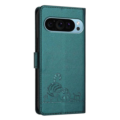 YB Imprinting Series-9 for Google Pixel 9 / 9 Pro Case PU Leather Cat Mouse Folio Phone Cover