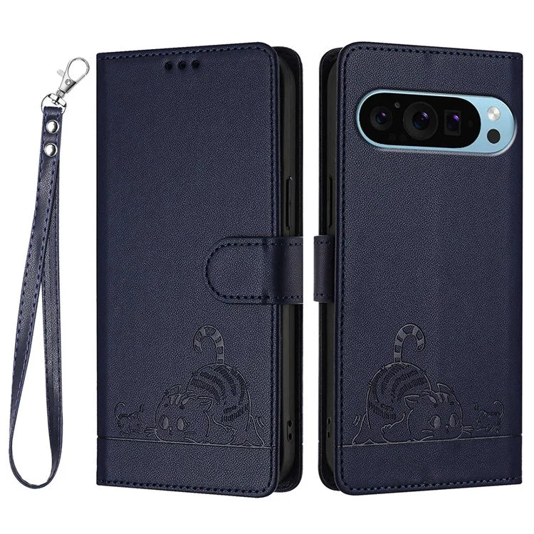 YB Imprinting Series-9 for Google Pixel 9 / 9 Pro Case PU Leather Cat Mouse Folio Phone Cover