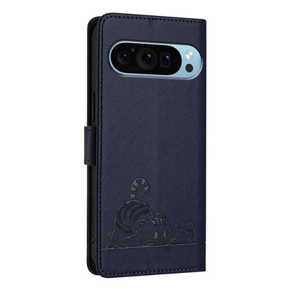 YB Imprinting Series-9 for Google Pixel 9 / 9 Pro Case PU Leather Cat Mouse Folio Phone Cover