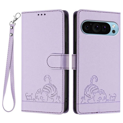 YB Imprinting Series-9 for Google Pixel 9 / 9 Pro Case PU Leather Cat Mouse Folio Phone Cover