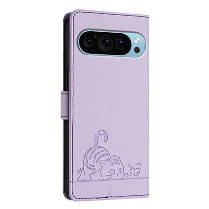 YB Imprinting Series-9 for Google Pixel 9 / 9 Pro Case PU Leather Cat Mouse Folio Phone Cover