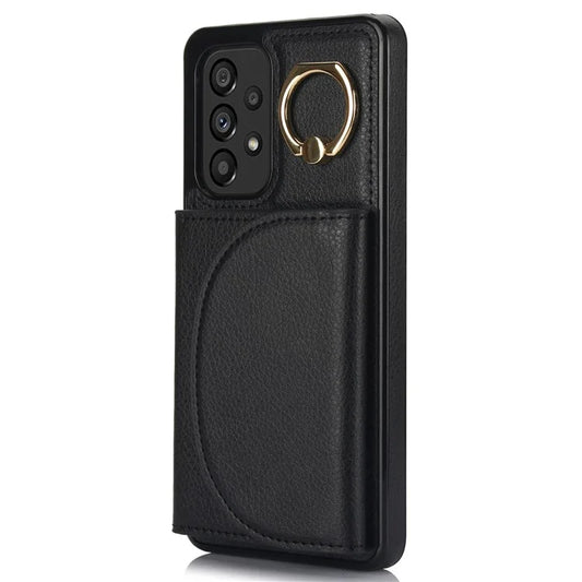 For Samsung Galaxy A53 5G Phone Cover RFID Blocking Wallet Case with Ring Kickstand