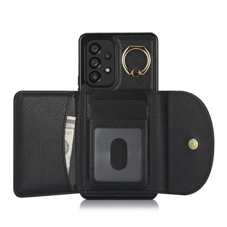 For Samsung Galaxy A53 5G Phone Cover RFID Blocking Wallet Case with Ring Kickstand