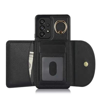 For Samsung Galaxy A53 5G Phone Cover RFID Blocking Wallet Case with Ring Kickstand