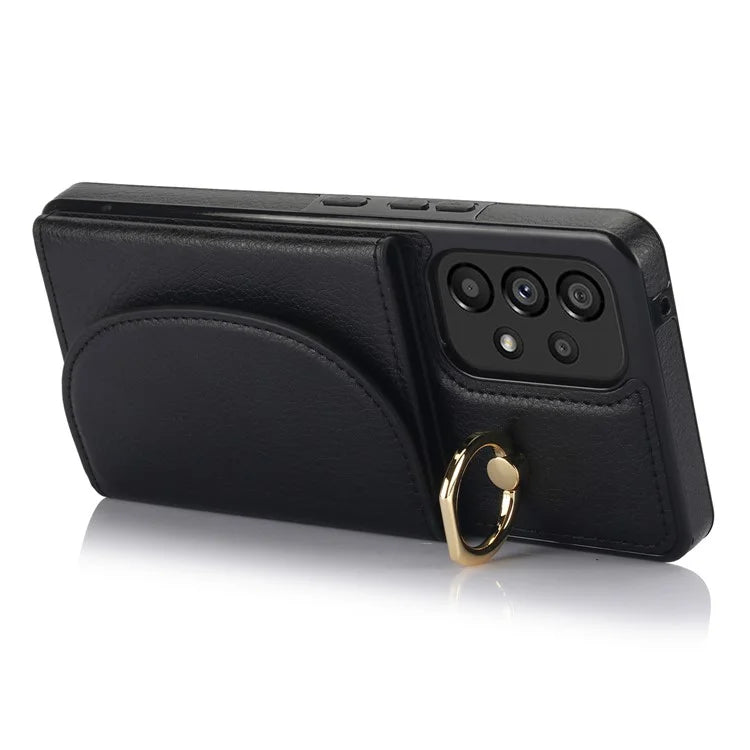 For Samsung Galaxy A53 5G Phone Cover RFID Blocking Wallet Case with Ring Kickstand