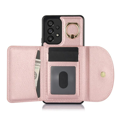 For Samsung Galaxy A53 5G Phone Cover RFID Blocking Wallet Case with Ring Kickstand
