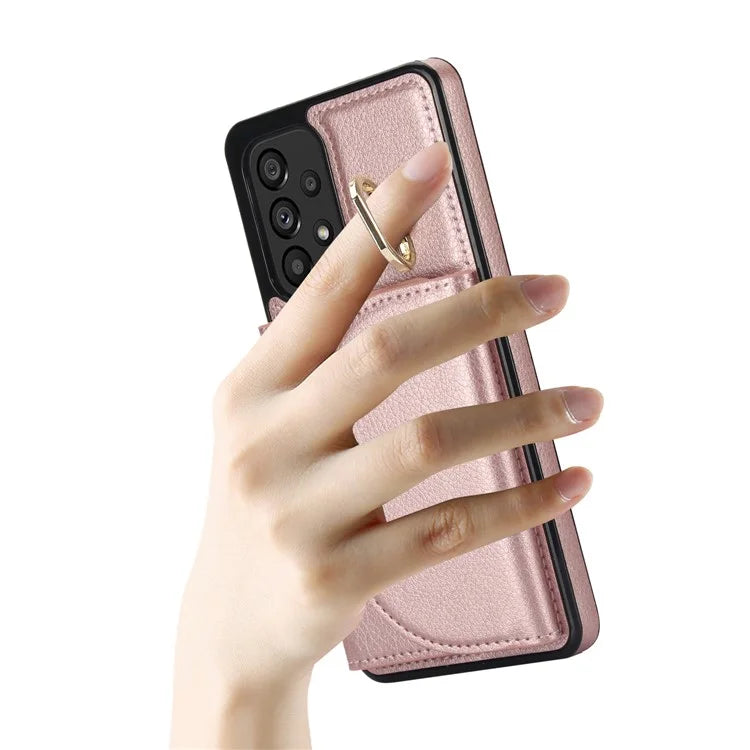 For Samsung Galaxy A53 5G Phone Cover RFID Blocking Wallet Case with Ring Kickstand