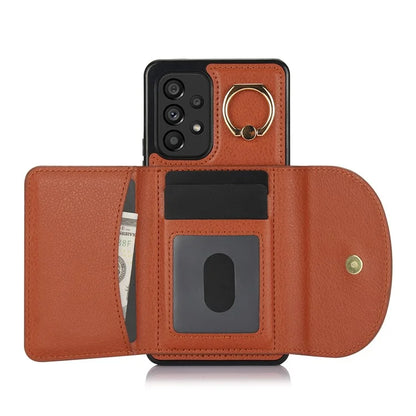For Samsung Galaxy A53 5G Phone Cover RFID Blocking Wallet Case with Ring Kickstand