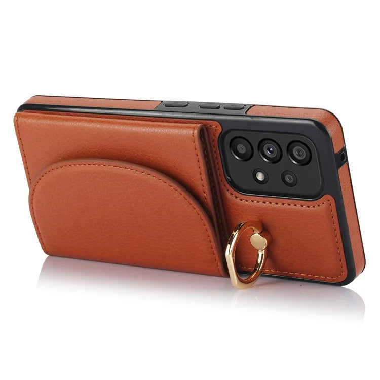 For Samsung Galaxy A53 5G Phone Cover RFID Blocking Wallet Case with Ring Kickstand