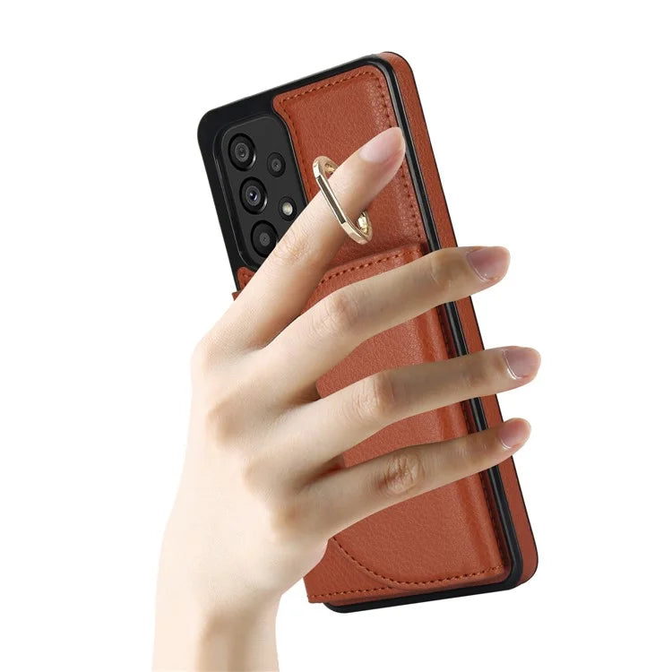 For Samsung Galaxy A53 5G Phone Cover RFID Blocking Wallet Case with Ring Kickstand