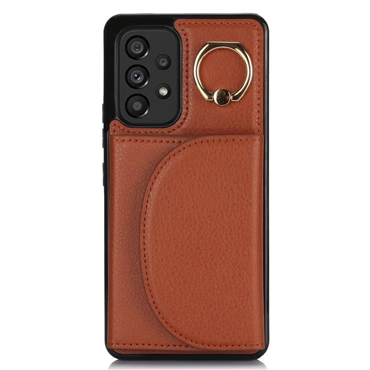 For Samsung Galaxy A53 5G Phone Cover RFID Blocking Wallet Case with Ring Kickstand