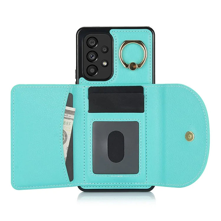 For Samsung Galaxy A53 5G Phone Cover RFID Blocking Wallet Case with Ring Kickstand