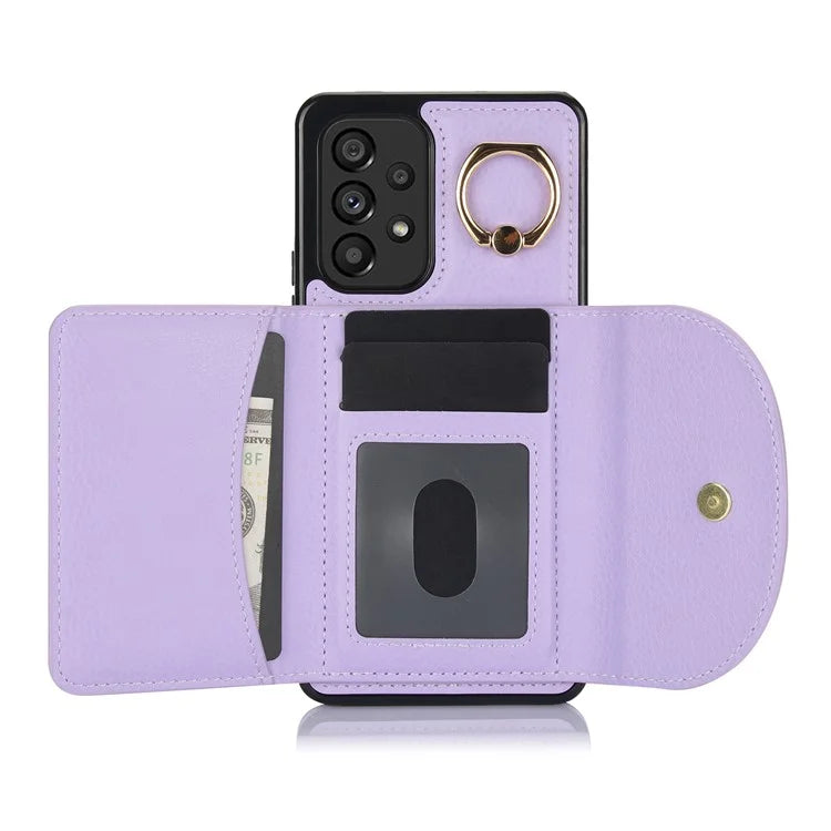 For Samsung Galaxy A53 5G Phone Cover RFID Blocking Wallet Case with Ring Kickstand