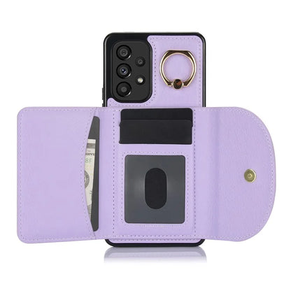 For Samsung Galaxy A53 5G Phone Cover RFID Blocking Wallet Case with Ring Kickstand