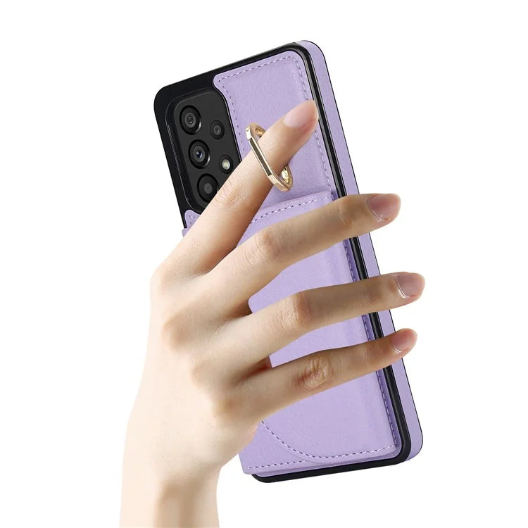 For Samsung Galaxy A53 5G Phone Cover RFID Blocking Wallet Case with Ring Kickstand
