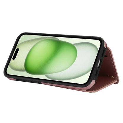 For iPhone 15 Case Zipper Leather+TPU Kickstand Phone Cover with Shoulder Strap