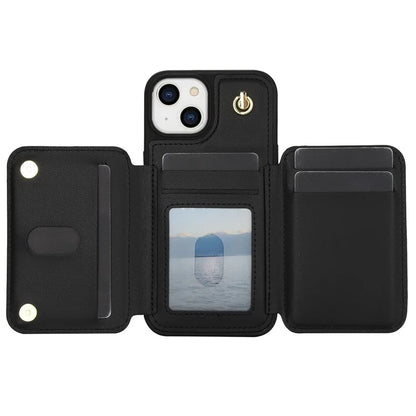 For iPhone 14 Plus Case Kickstand Zipper Pocket Leather+TPU Phone Cover