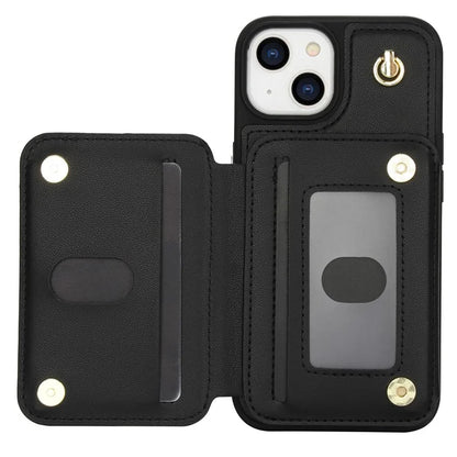 For iPhone 14 Plus Case Kickstand Zipper Pocket Leather+TPU Phone Cover