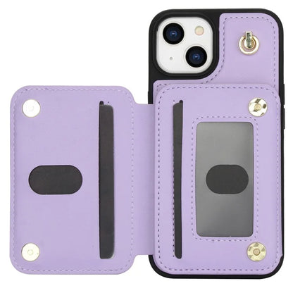 For iPhone 14 Plus Case Kickstand Zipper Pocket Leather+TPU Phone Cover