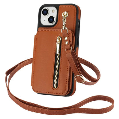 For iPhone 14 Plus Case Kickstand Zipper Pocket Leather+TPU Phone Cover