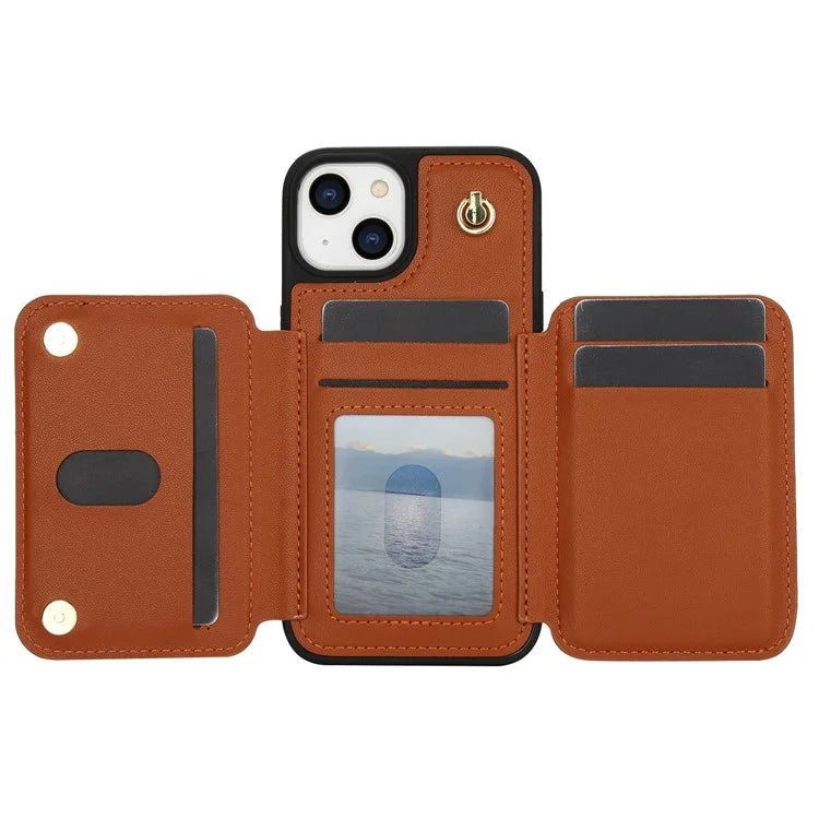 For iPhone 14 Plus Case Kickstand Zipper Pocket Leather+TPU Phone Cover