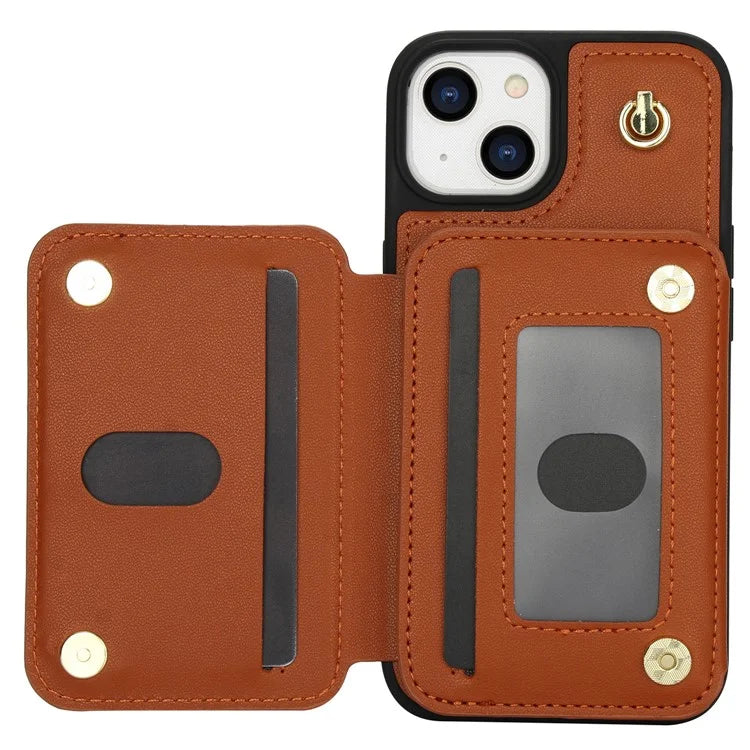 For iPhone 14 Plus Case Kickstand Zipper Pocket Leather+TPU Phone Cover
