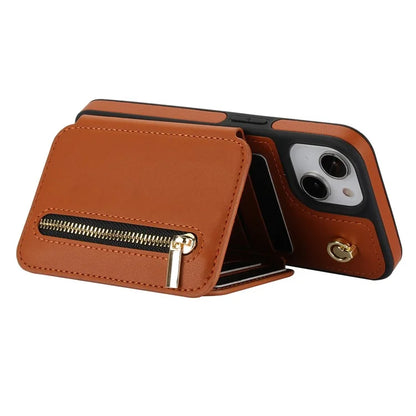 For iPhone 14 Plus Case Kickstand Zipper Pocket Leather+TPU Phone Cover
