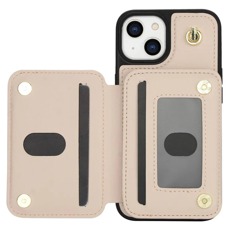 For iPhone 14 Plus Case Kickstand Zipper Pocket Leather+TPU Phone Cover
