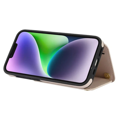 For iPhone 14 Plus Case Kickstand Zipper Pocket Leather+TPU Phone Cover
