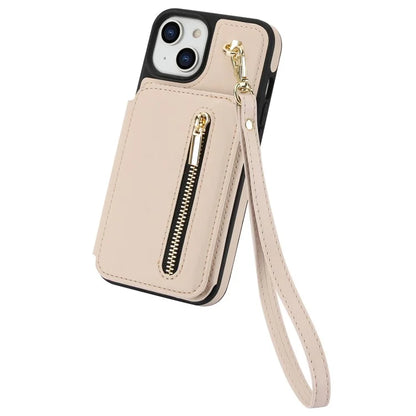 For iPhone 14 Plus Case Kickstand Zipper Pocket Leather+TPU Phone Cover