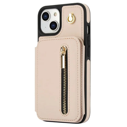 For iPhone 14 Plus Case Kickstand Zipper Pocket Leather+TPU Phone Cover