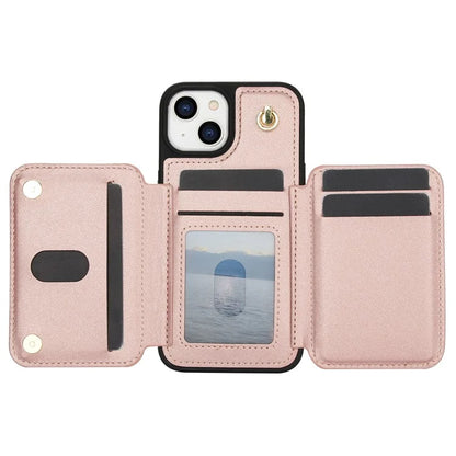 For iPhone 14 Plus Case Kickstand Zipper Pocket Leather+TPU Phone Cover