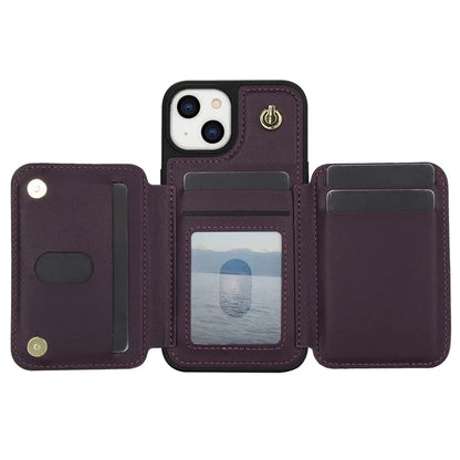 For iPhone 14 Plus Case Kickstand Zipper Pocket Leather+TPU Phone Cover