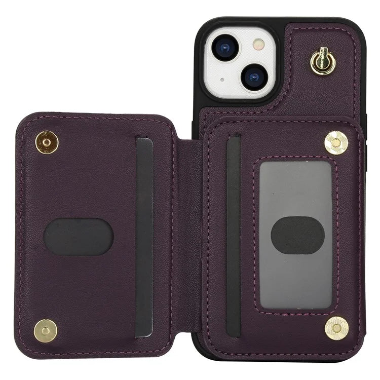 For iPhone 14 Plus Case Kickstand Zipper Pocket Leather+TPU Phone Cover
