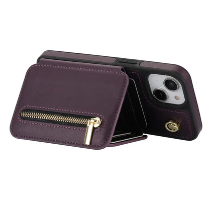 For iPhone 14 Plus Case Kickstand Zipper Pocket Leather+TPU Phone Cover